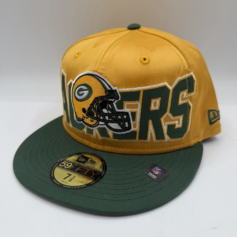 New Era 59Fifty Green Bay Packers Hat Cap 7 3/8 Gold Satin Fitted NFL Football